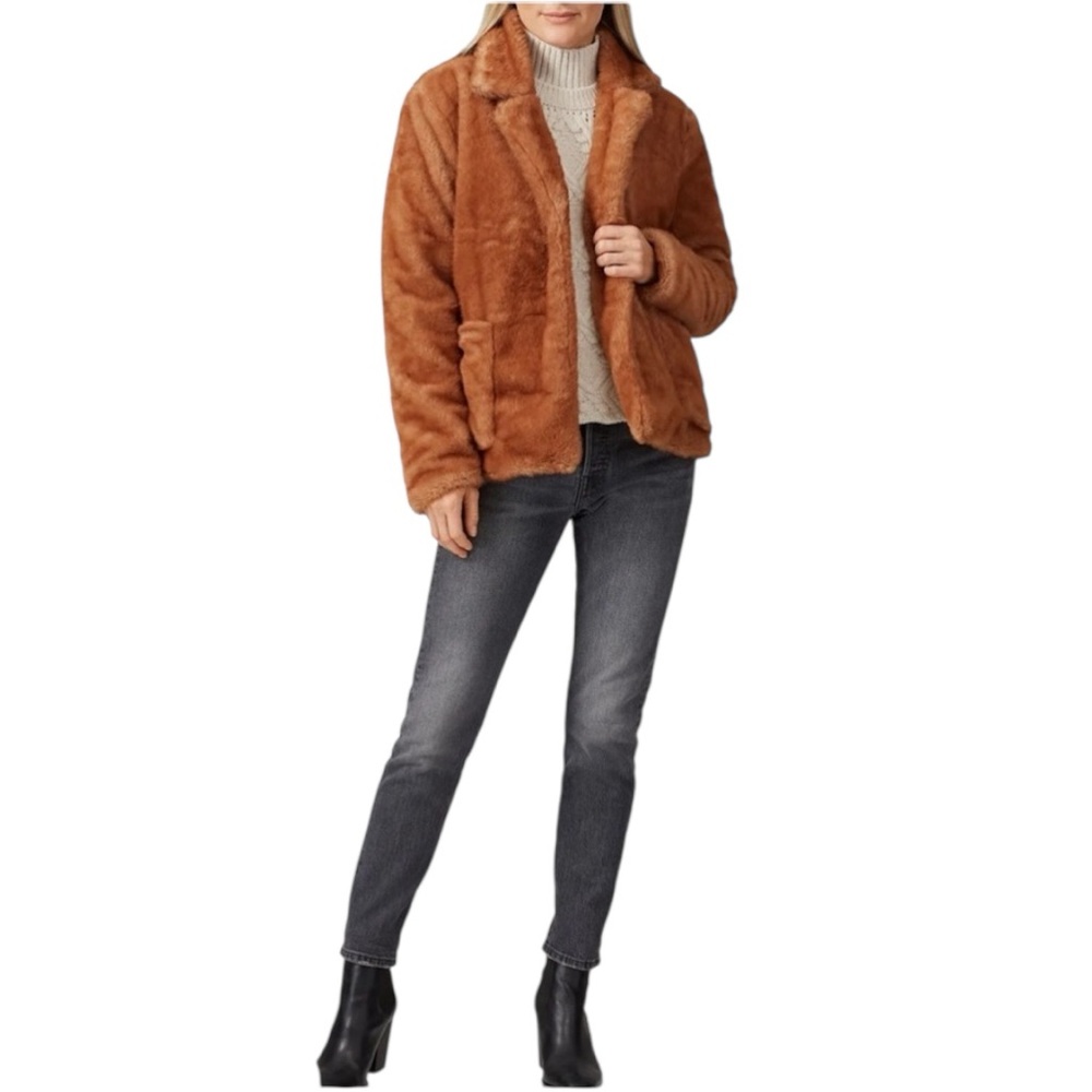 B Collection By Bobeau Twiggy Faux Fur Warm Brown Teddy Jacket Size XS